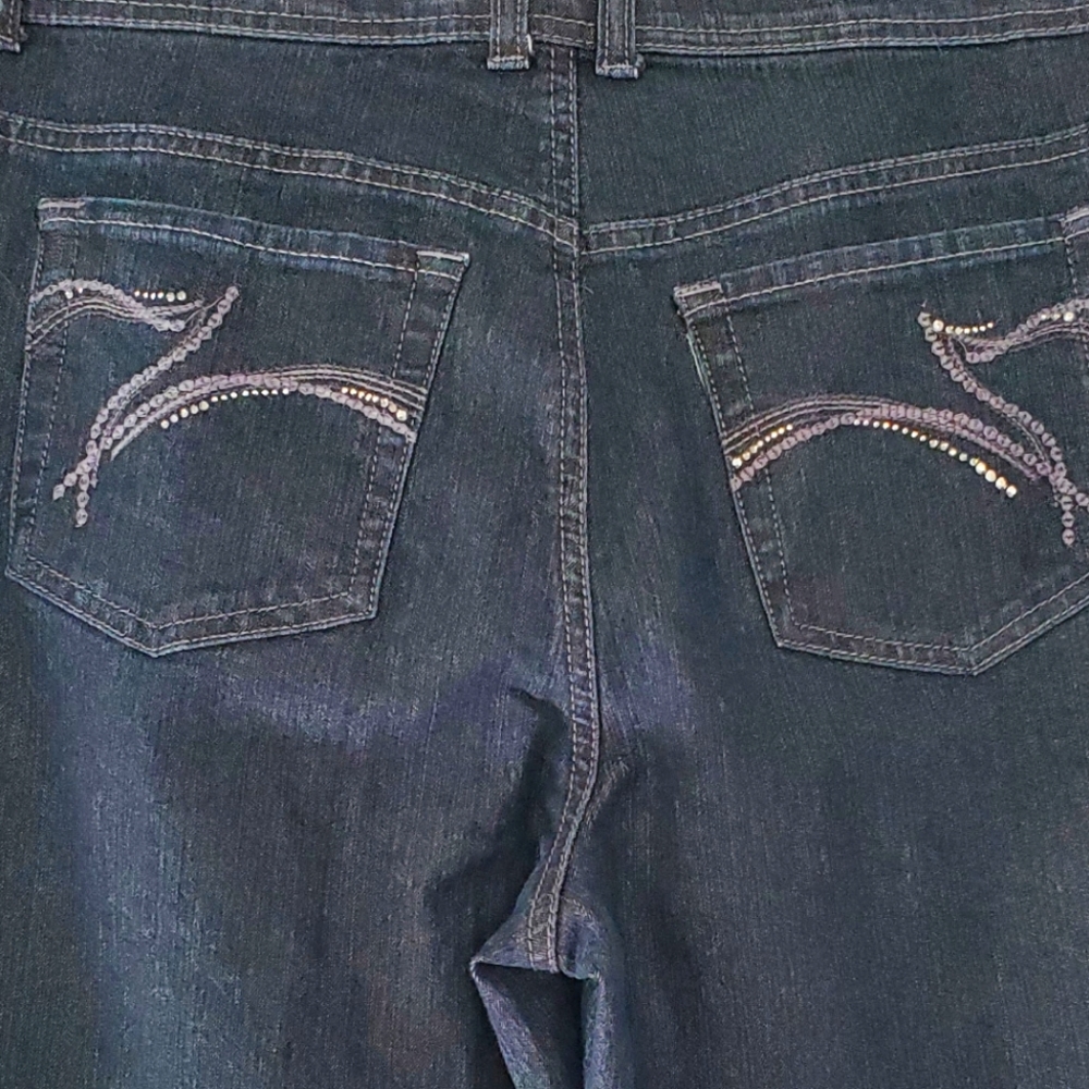 GLORIA VANDERBILT Sz 14 AMANDA Dk Wash Blue Denim Jeans Straight High Rise - Picture 13 of 16